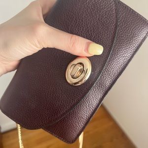 Coach Pebble Leather Wallet with Gold Chain (maroon)